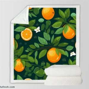 Tangerine Fruit Leaves Pattern Sherpa Fleece Blanket