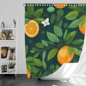 Tangerine Fruit Leaves Pattern Shower Curtain