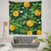 Tangerine Fruit Leaves Pattern Wall Tapestry