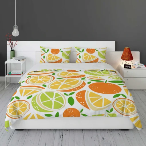 Tangerine Lemons Leave Pattern Bedding Set 1