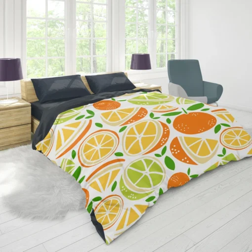 Tangerine Lemons Leave Pattern Duvet Cover 1