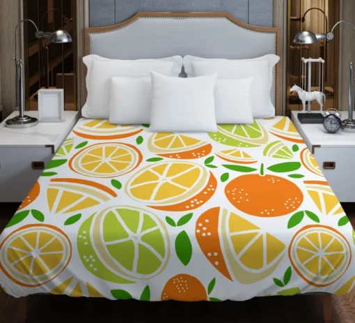 Tangerine Lemons Leave Pattern Duvet Cover