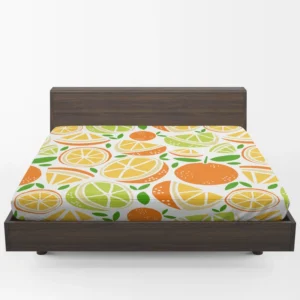 Tangerine Lemons Leave Pattern Fitted Sheet 1