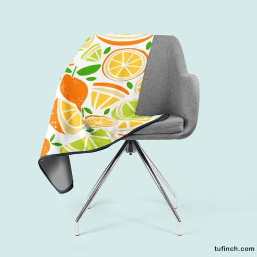 Tangerine Lemons Leave Pattern Fleece Blanket 2