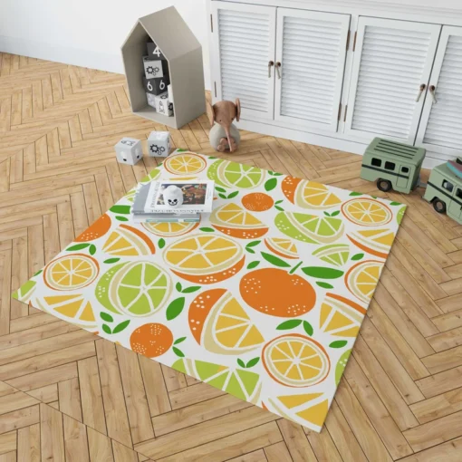 Tangerine Lemons Leave Pattern Rug 1