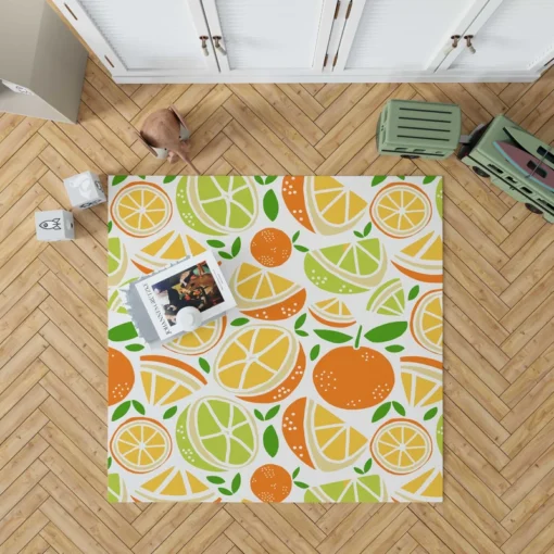 Tangerine Lemons Leave Pattern Rug