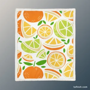 Tangerine Lemons Leave Pattern Sherpa Fleece Blanket 1