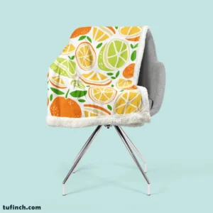 Tangerine Lemons Leave Pattern Sherpa Fleece Blanket 2