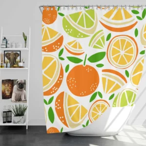 Tangerine Lemons Leave Pattern Shower Curtain