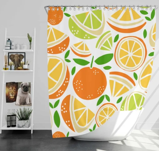 Tangerine Lemons Leave Pattern Shower Curtain