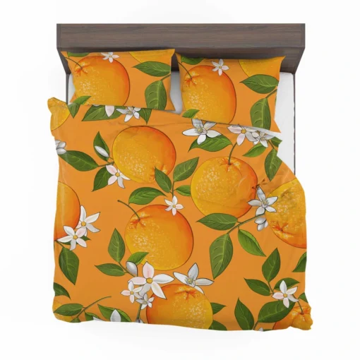 Tangerine With Flowers Leaves Bedding Set 2