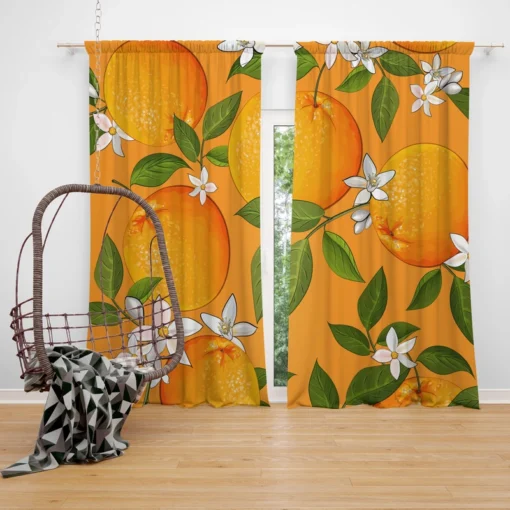 Tangerine With Flowers Leaves Curtain