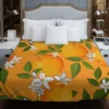 Tangerine With Flowers Leaves Duvet Cover