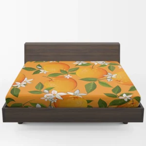 Tangerine With Flowers Leaves Fitted Sheet 1