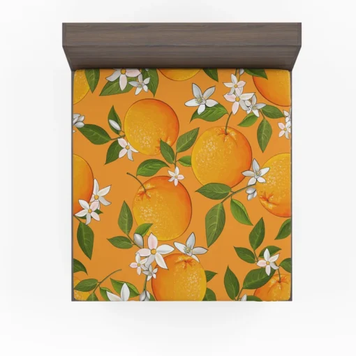 Tangerine With Flowers Leaves Fitted Sheet