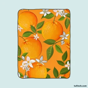 Tangerine With Flowers Leaves Fleece Blanket 1