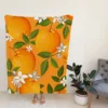 Tangerine With Flowers Leaves Fleece Blanket