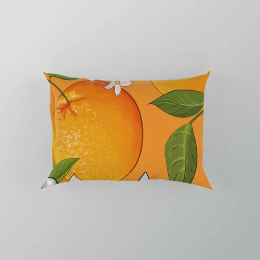 Tangerine With Flowers Leaves Pillow Case