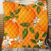 Tangerine With Flowers Leaves Quilt Blanket