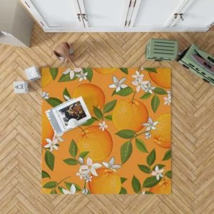 Tangerine With Flowers Leaves Rug