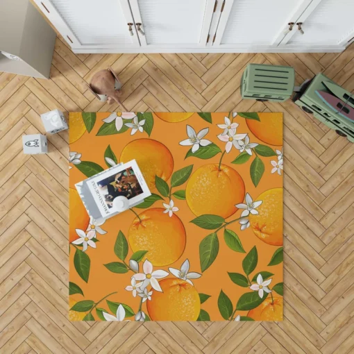 Tangerine With Flowers Leaves Rug