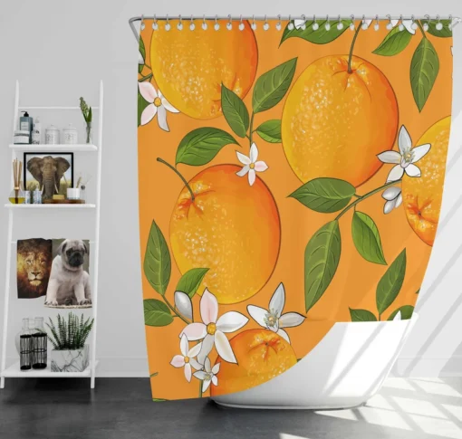 Tangerine With Flowers Leaves Shower Curtain