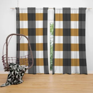 Tartan Plaid Black Brown Curtain