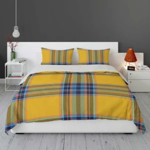 Tartan Plaid Pattern Yellow Blue Stripe Bedding Set 1