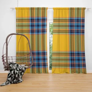 Tartan Plaid Pattern Yellow Blue Stripe Curtain