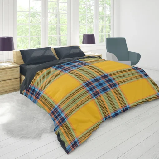 Tartan Plaid Pattern Yellow Blue Stripe Duvet Cover 1