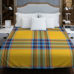 Tartan Plaid Pattern Yellow Blue Stripe Duvet Cover