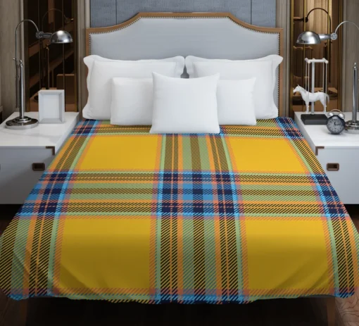 Tartan Plaid Pattern Yellow Blue Stripe Duvet Cover