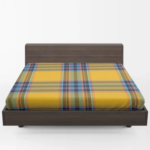 Tartan Plaid Pattern Yellow Blue Stripe Fitted Sheet 1