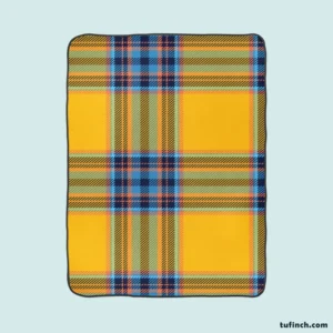 Tartan Plaid Pattern Yellow Blue Stripe Fleece Blanket 1