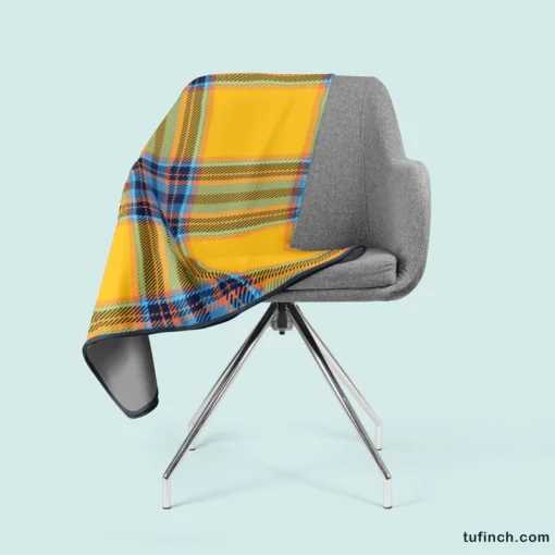 Tartan Plaid Pattern Yellow Blue Stripe Fleece Blanket 2