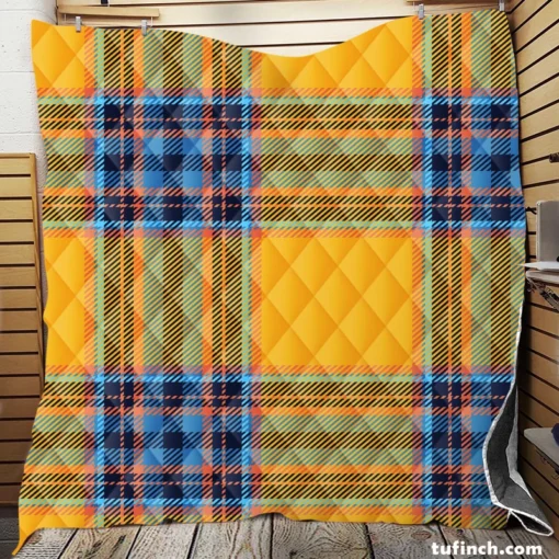 Tartan Plaid Pattern Yellow Blue Stripe Quilt Blanket