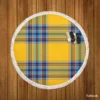 Tartan Plaid Pattern Yellow Blue Stripe Round Beach Towel