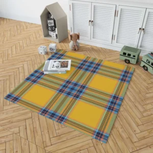 Tartan Plaid Pattern Yellow Blue Stripe Rug 1