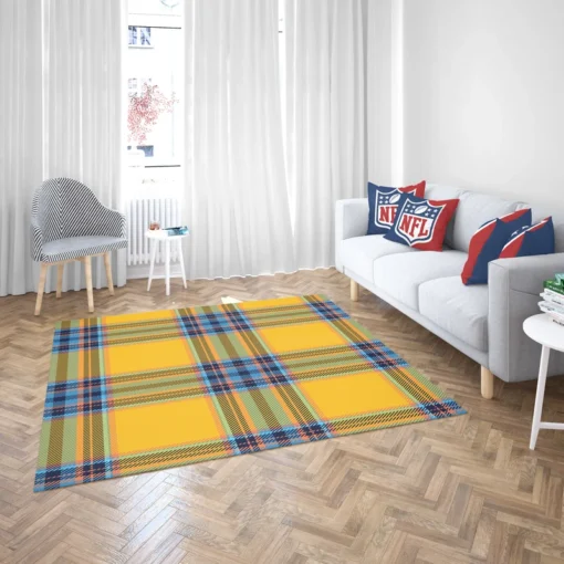 Tartan Plaid Pattern Yellow Blue Stripe Rug 2