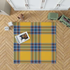 Tartan Plaid Pattern Yellow Blue Stripe Rug