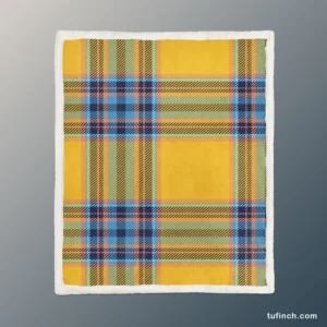 Tartan Plaid Pattern Yellow Blue Stripe Sherpa Fleece Blanket 1