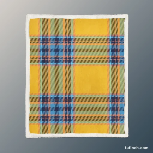 Tartan Plaid Pattern Yellow Blue Stripe Sherpa Fleece Blanket 1