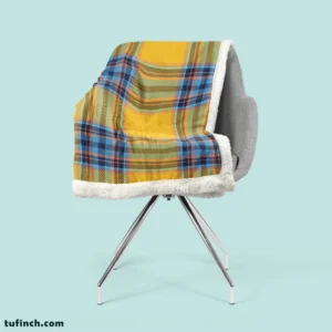 Tartan Plaid Pattern Yellow Blue Stripe Sherpa Fleece Blanket 2