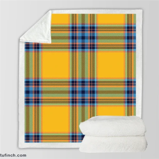 Tartan Plaid Pattern Yellow Blue Stripe Sherpa Fleece Blanket