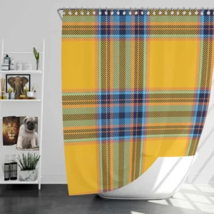 Tartan Plaid Pattern Yellow Blue Stripe Shower Curtain