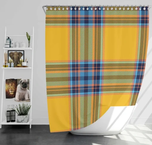 Tartan Plaid Pattern Yellow Blue Stripe Shower Curtain