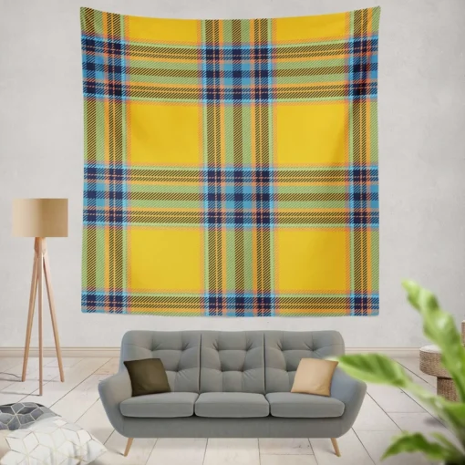 Tartan Plaid Pattern Yellow Blue Stripe Wall Tapestry