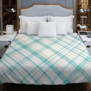 Tartan Scotland Light Blue White Plaid Design Duvet Cover