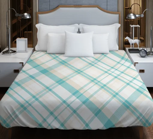 Tartan Scotland Light Blue White Plaid Design Duvet Cover