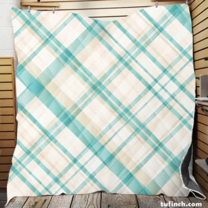 Tartan Scotland Light Blue White Plaid Design Quilt Blanket